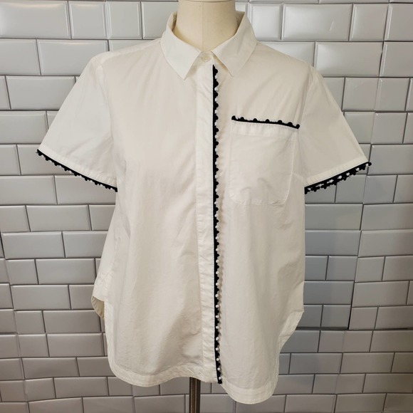 CROWN & IVY| POM POM WHITE DRESS SHIRT 100%  COTTON WOMEN'S SIZE SMALL - Picture 4 of 17